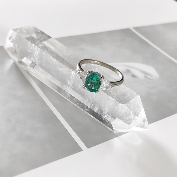 NEW Solid Sterling Silver Lab Mint Sapphire Ring - Picture 4 of 14